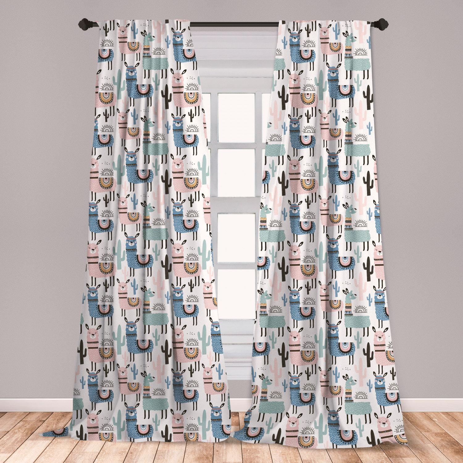 East Urban Home Ambesonne Llama Curtains Children Cartoon Style