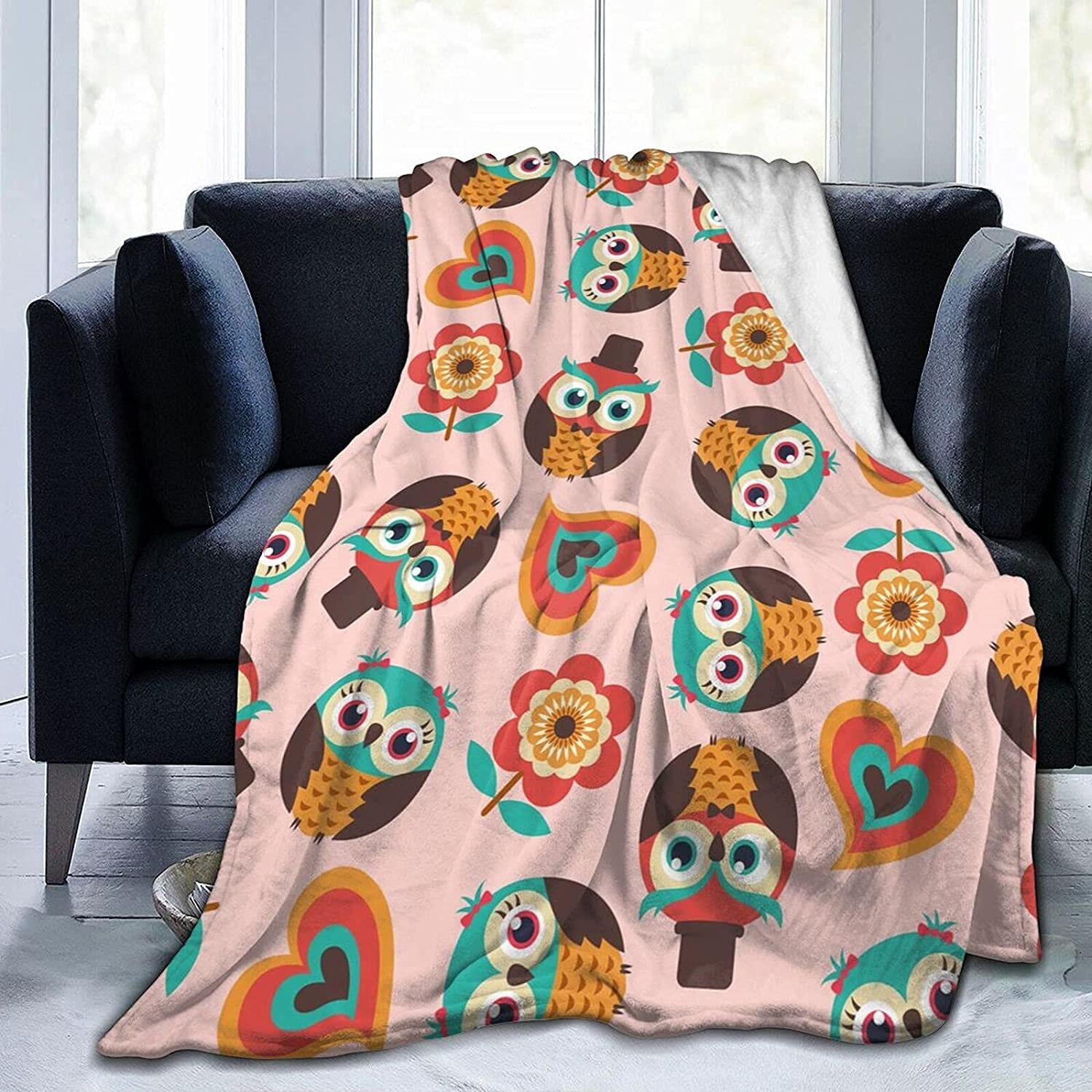 Pretty Cute Fleece Winter Throw Blankets for Adults Suitable Bed Couch Outdoor Soft Cozy Owl Flannel Blankets 