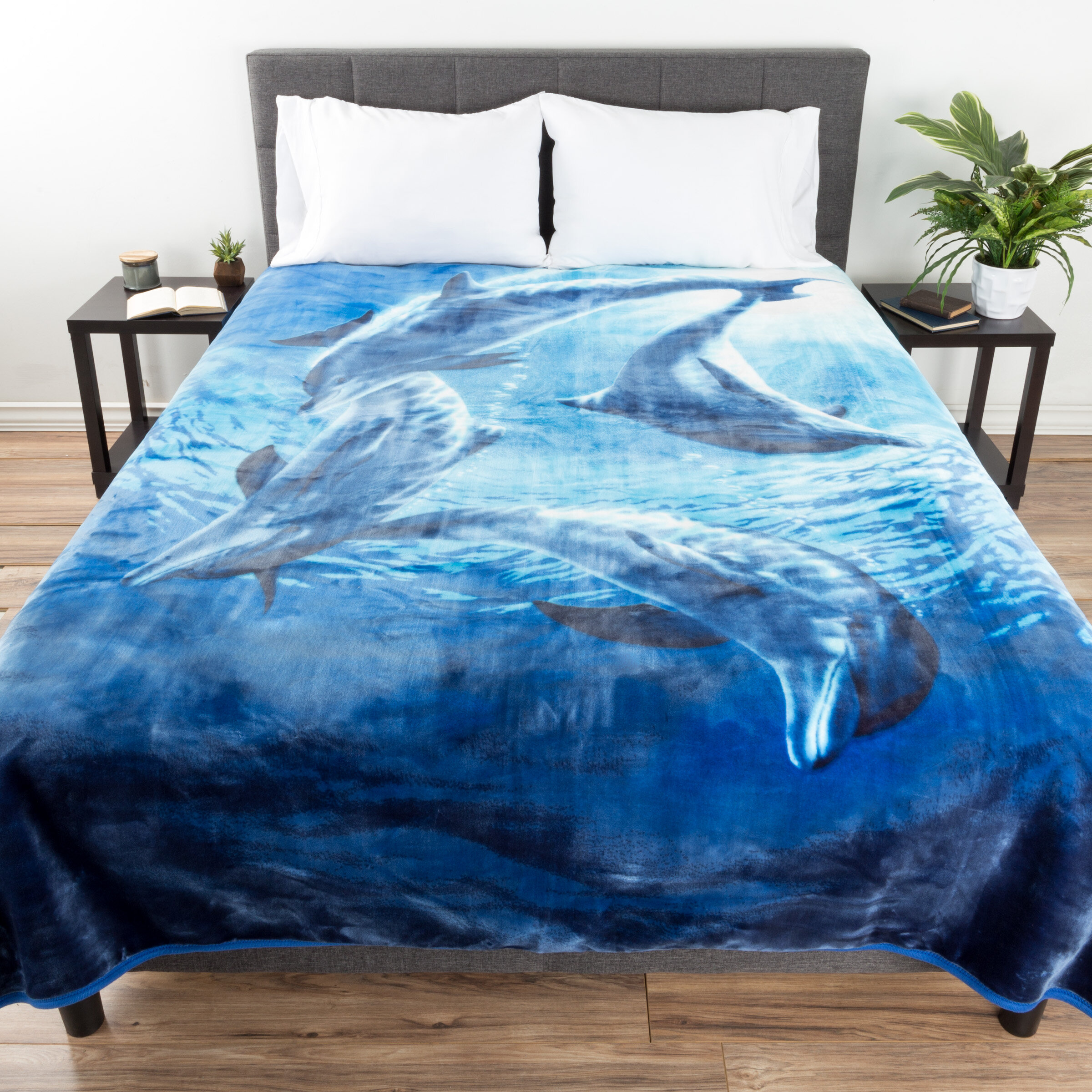 DOLPHIN DOLPHINS KING SIZE BLANKET BEDSPREAD 