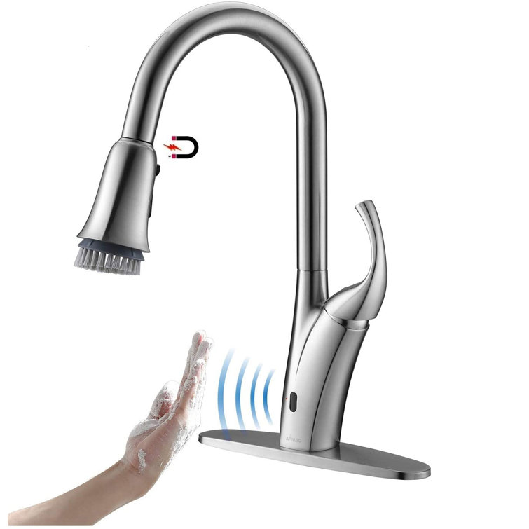 Appaso Pull Down Touchless Single Handle Kitchen Faucet With Soap Dispenser Reviews Wayfair