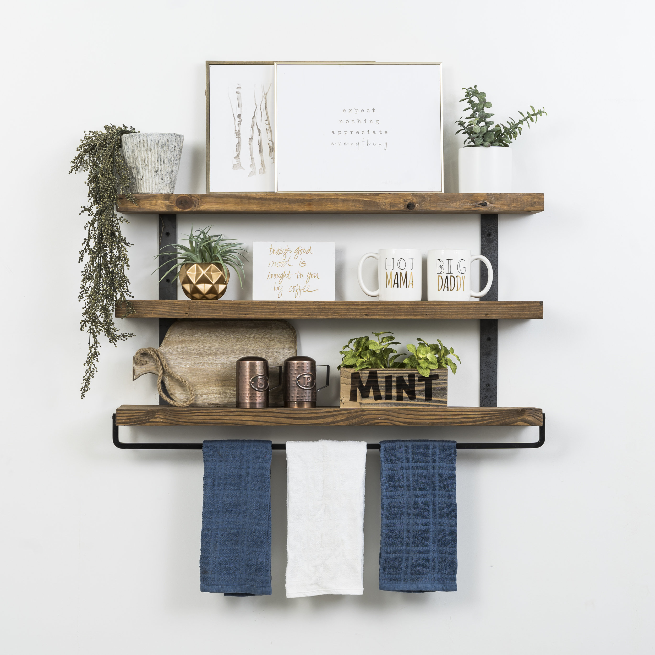 Living Room and more Set of 3 Farmhouse Wooden Shelves for Bedroom Rustic Wall Barn D/écor Screws and Anchors Included Rustic Wall Mounted Tier Square Shaped Floating Shelves Rustic Blue