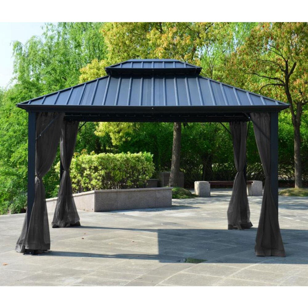 Aleko Double Roof 12 5 Ft W X 10 Ft D Aluminum Patio Gazebo Reviews Wayfair