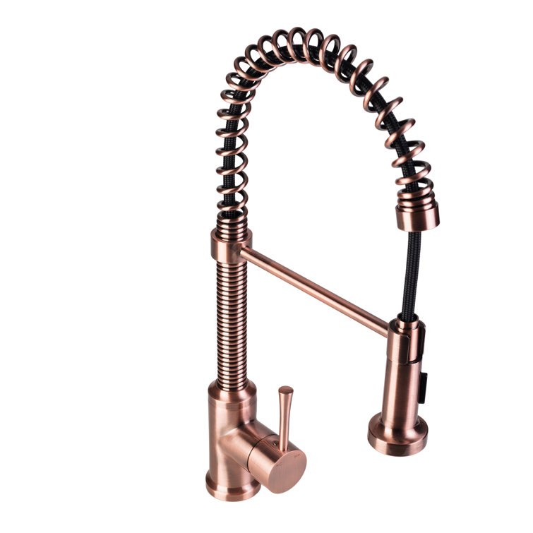 Spring Coil Flat Spray Head Pull Down Single Handle Kitchen Faucet