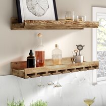 TURSIZ Wine Racks Wall Mounted with 5 Stem Glass Holder,19.6 Industrial Metal Hanging Wine Rack,Wall Shelf Floating Shelves,Living Room Kitchen Decor Display Rack,Stemware Racks 