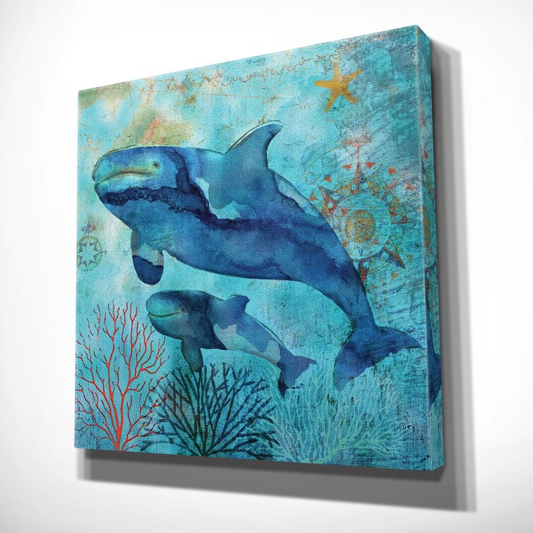 Bay Isle Home Deep Sea Whales - Painting & Reviews | Wayfair