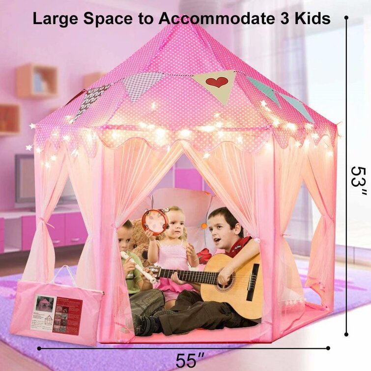 LED,Pink Portable Fun Perfect Hexagon Large Playhouse Toys for Girls/Children/Toddlers Gift Room Laylala Kids Play Tent Children Large Playhouse Indoor/Outdoor Play Fairy Princess Castle Tent