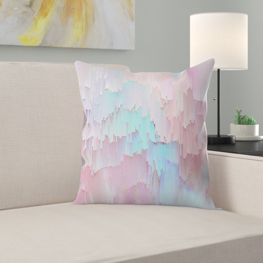 Blue Pink Abstract Kess InHouse Miranda MOL Prismatic White Throw Pillow 16 by 16 