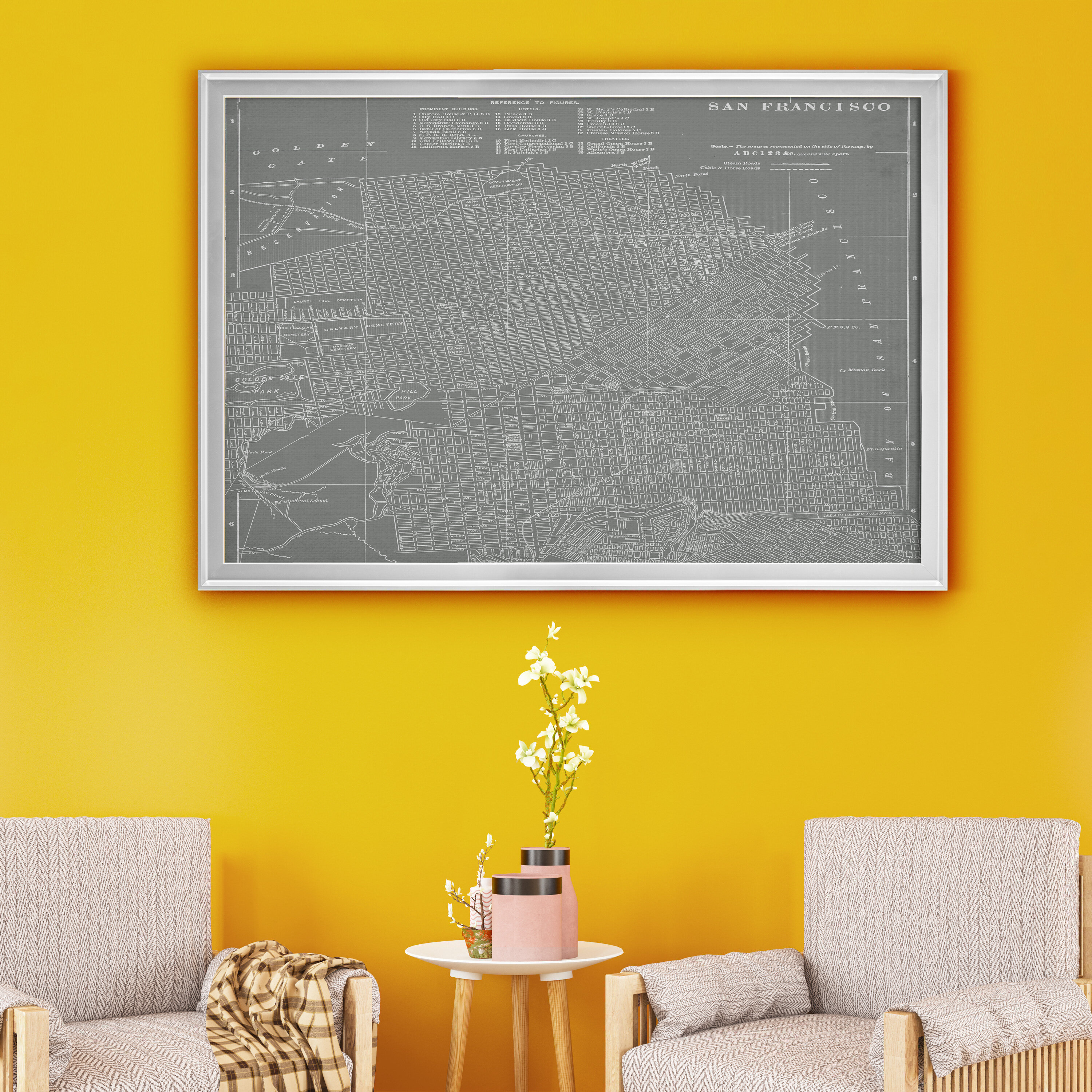 17 Stories City Map Of San Francisco - Picture Frame Print on Canvas ...