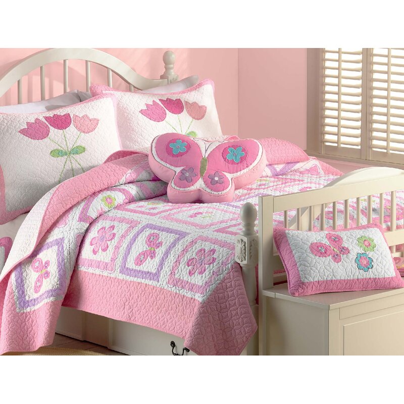 Zoomie Kids Andrade Butterfly Flower 2 Piece Twin Quilt Set