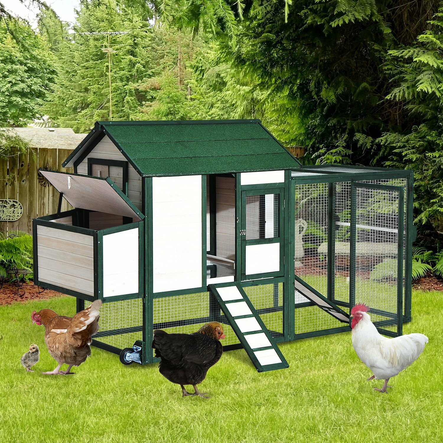 Garlington Portable Wooden Chicken Coop With Wheels Run And Nesting Box