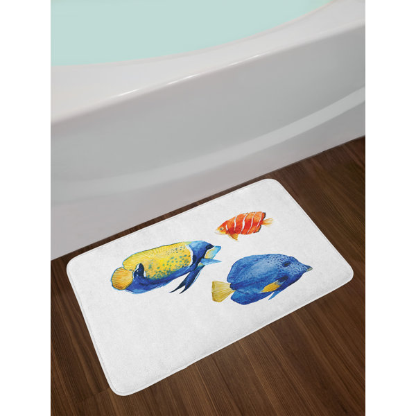 Ambesonne Fish Bath Mat By Tropical Aquarium Life Discus Fish And Goldfish In Different Patterns Plush Bathroom Decor Mat With Non Slip Backing