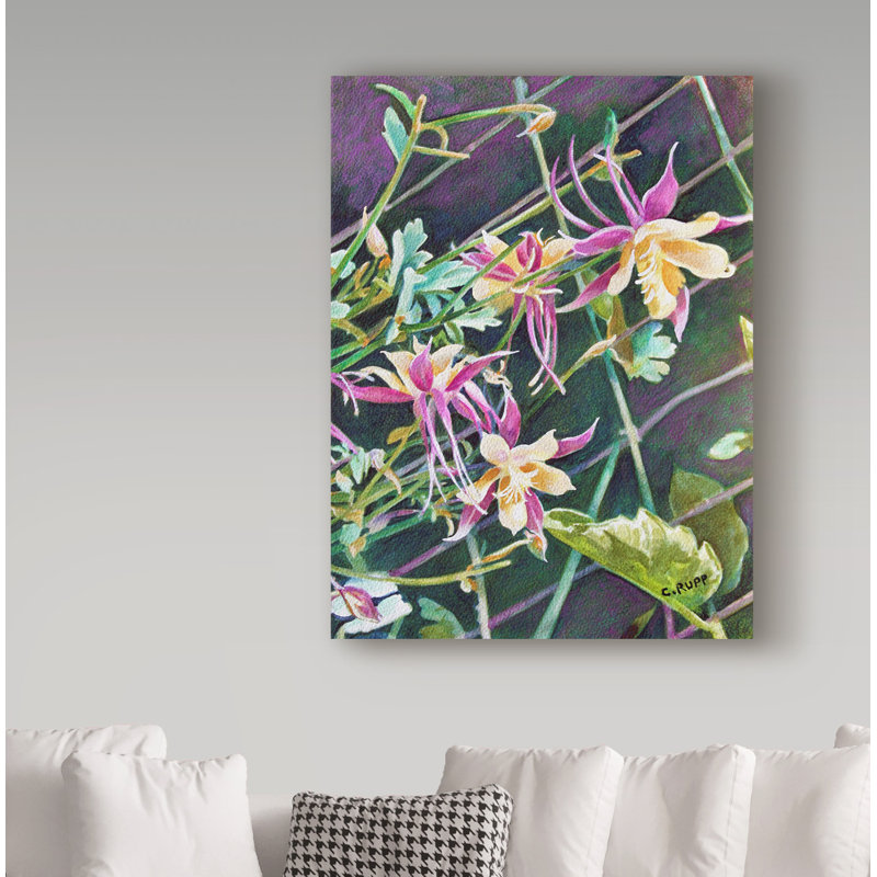 Bay Isle Home Pink And Gold Columbine Acrylic Painting Print On Wrapped Canvas Wayfair