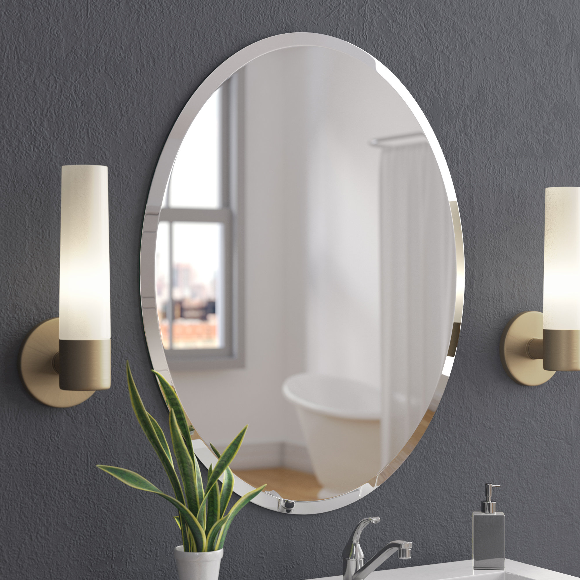 wade logan callison oval bevel frameless wall mirror & reviews | wayfair