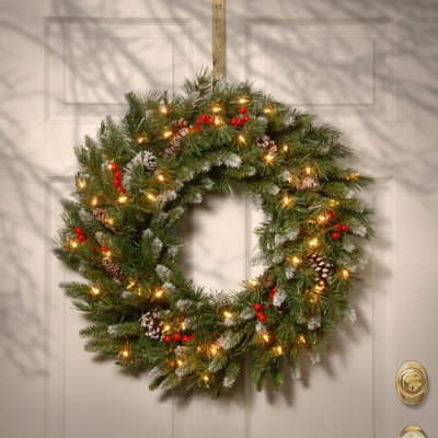 Frosted Berry Wreath with Clear Lights