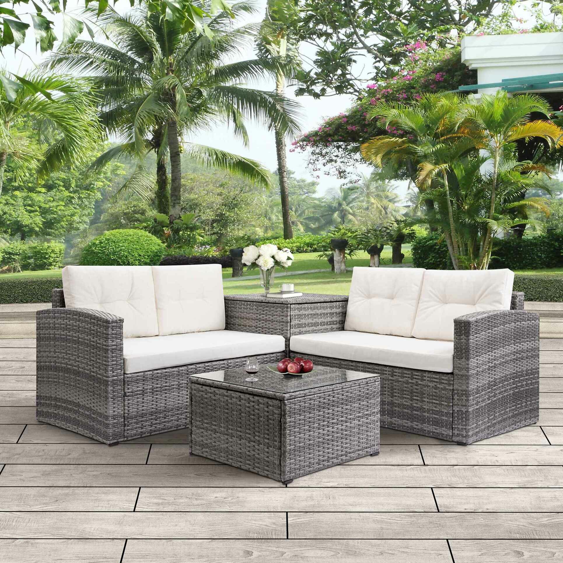 Merax 4 Piece Rattan Sofa Seating Group With Cushions Reviews Wayfair