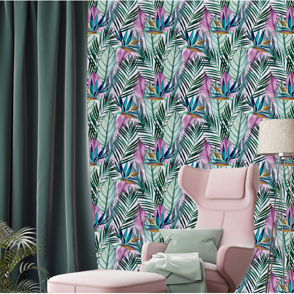 Bayou Breeze Bartee Exotic Flowers and Leaves on Background 16.67’ L x