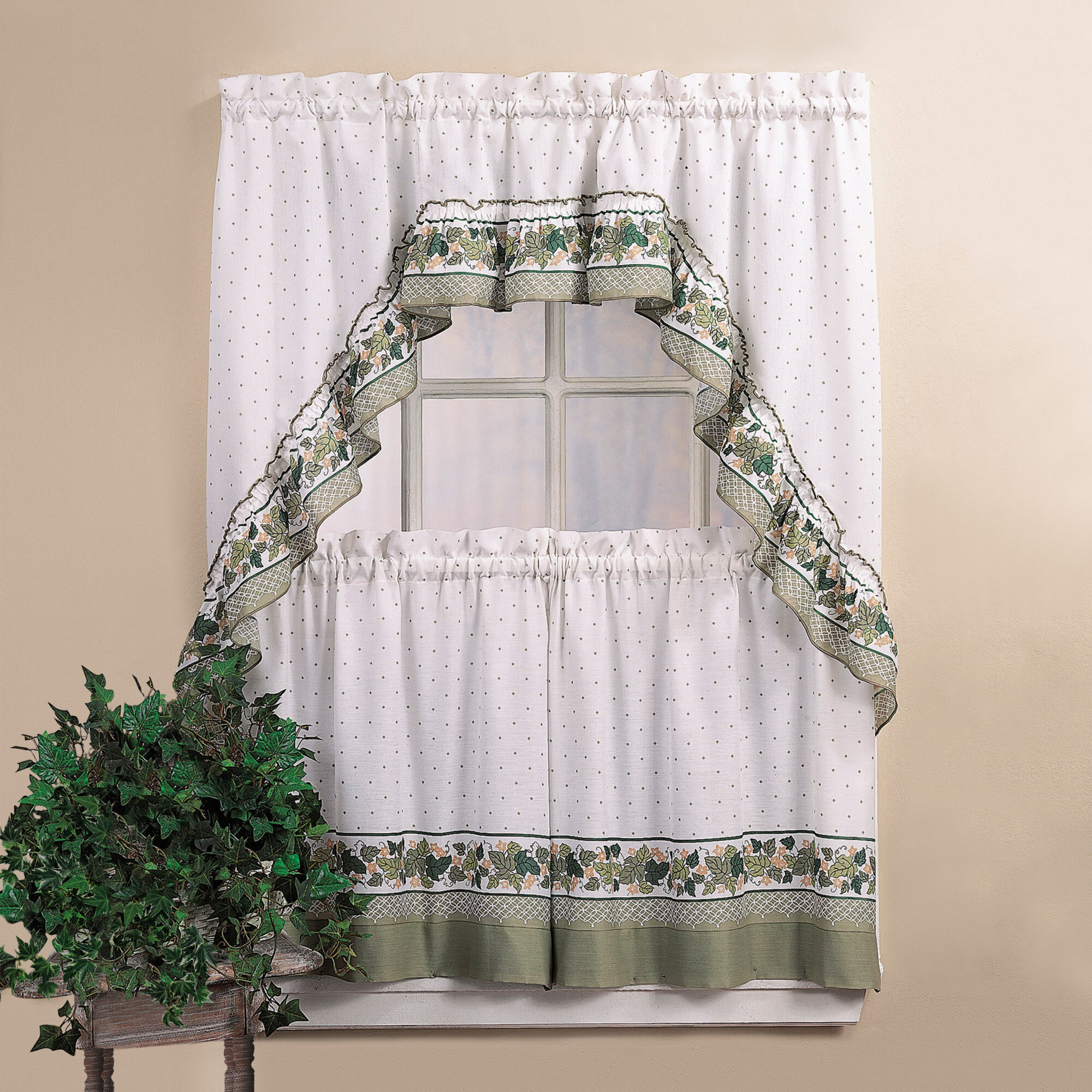 Red Barrel Studio Swag 56 Kitchen Curtain In White Green Reviews   Swag 56 Kitchen Curtain In Whitegreen 