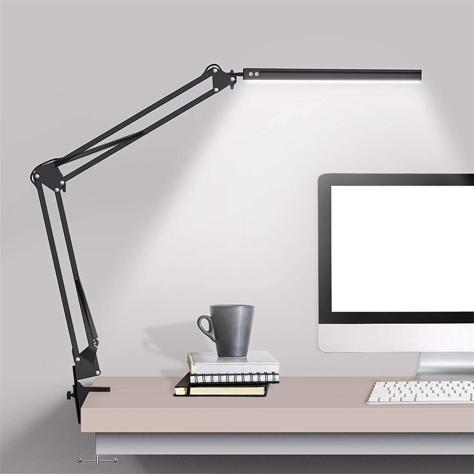 for Task Study Eye Care Table Lamp with Clamp White Metal Swing Arm Dimmable Task Lamp 3 Color Modes, 9-Level Dimmer LED Architect Desk Lamp 