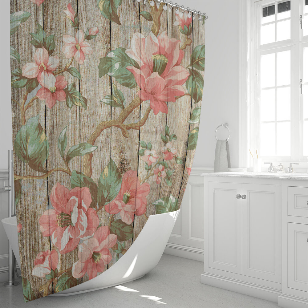 pink and brown shower curtain