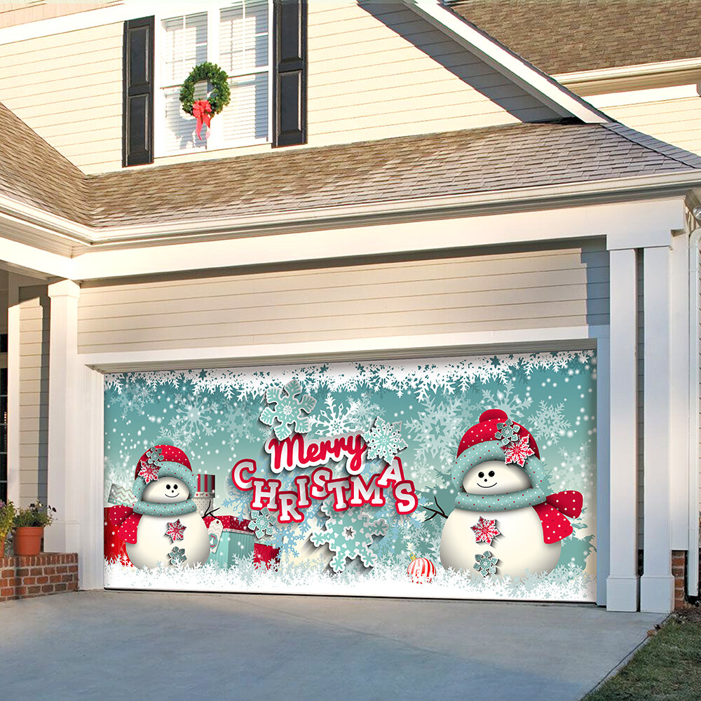 32pcs Christmas Garage Door Decorations Outdoor Snowman DIY Banner Cover Mural Large Snowman Sticker Garage Gate Door Elk Bow Hat
