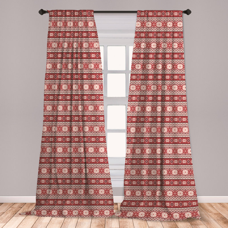 East Urban Home Ambesonne Nordic 2 Panel Curtain Set Ancestral Classic Scandinavian Geometric Pattern Christmas Snowflakes Lightweight Window Treatment Living Room Bedroom Decor 56 X 63 Dark Coral Blush White Wayfair