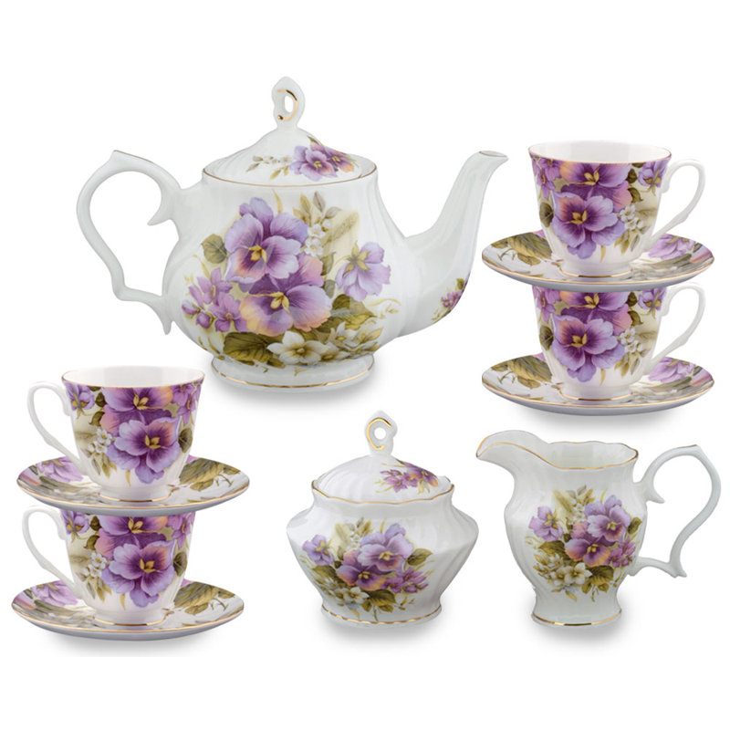 One Allium Way Torrez 11 Piece Bone China Pansy Tea Set Reviews Wayfair