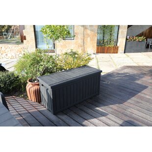 Terrassendielen VonHaus 270L Garten Aufbewahrungsbox grau und schwarz Balkon wetterfester Kunststoff abschließbarer Deckel -Tragegriffe Outdoor Utility Truhe Organizer für Terrasse 