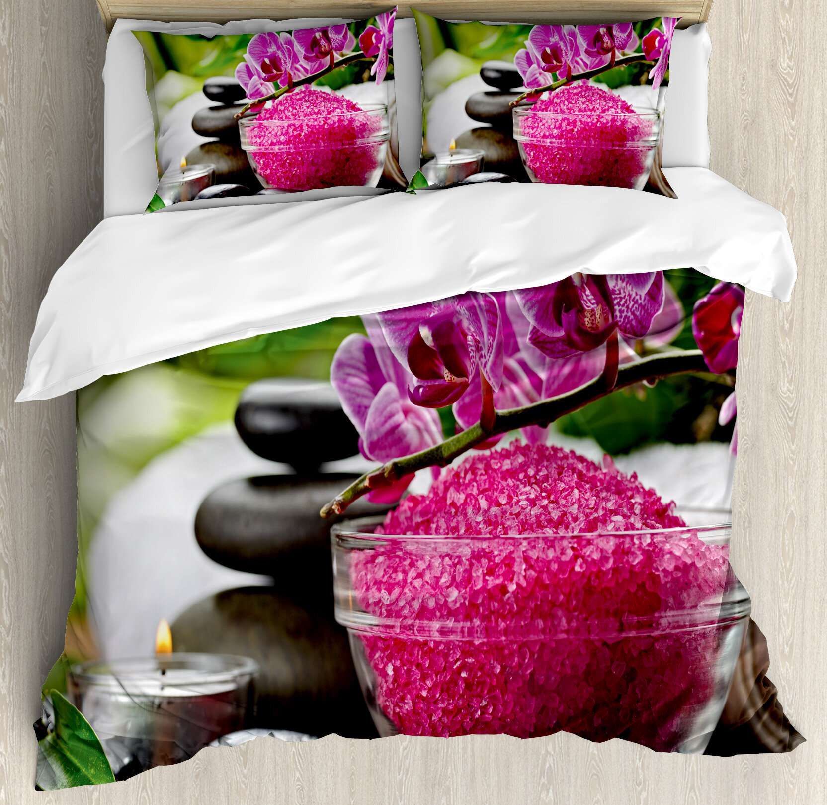 East Urban Home Zen Stone Triplets With Asian Type Orchids And Fuchsia Salt Duvet Cover Set Wayfair