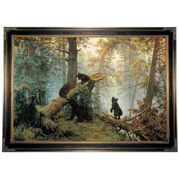 Morning in a Pine Forest Bear Family Painting 12.2" x 18 Real Canvas Art Print