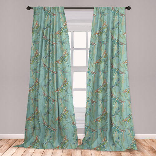 East Urban Home Ambesonne Dragonfly Curtains Vintage Art Picture Ambesonne Dragonfly Curtains