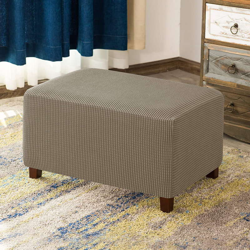Aolise Stretchy Washable Textured Grid Box Cushion Ottoman Slipcover