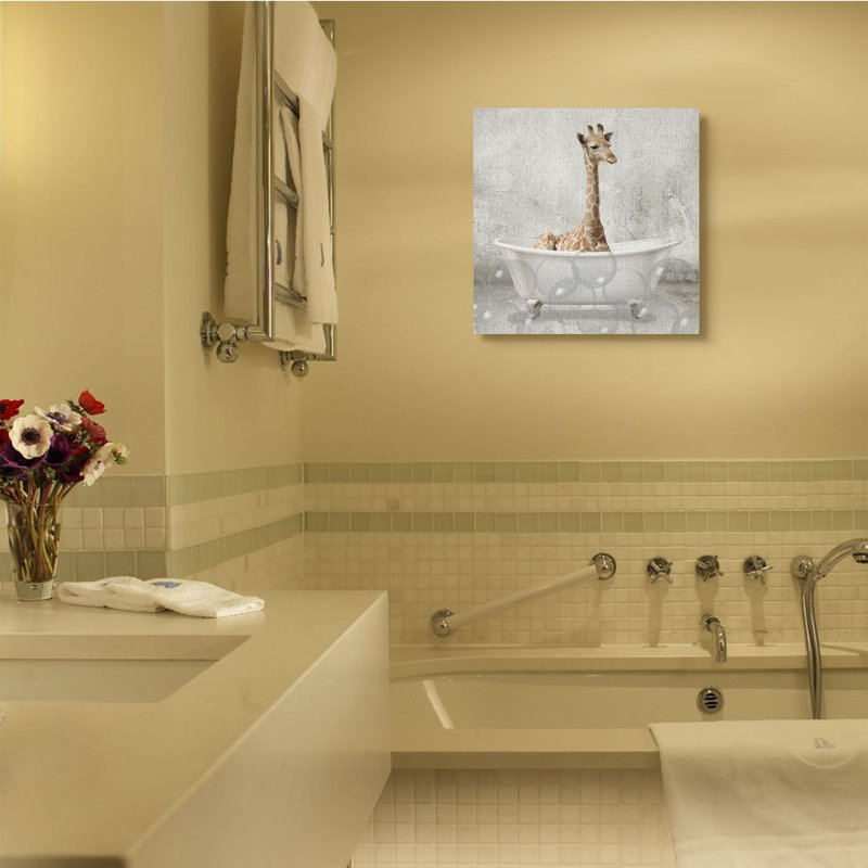 Trinx Baby Giraffe Bath Time Cute Animal Graphic Art Print