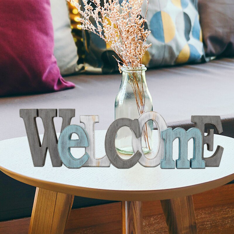 Rustic Wood Welcome Letters Sign Cutout Welcome Word Free Standing Table Top Sign Wall Mounted Welcome Letters Decorative Word Sign Wall Decor