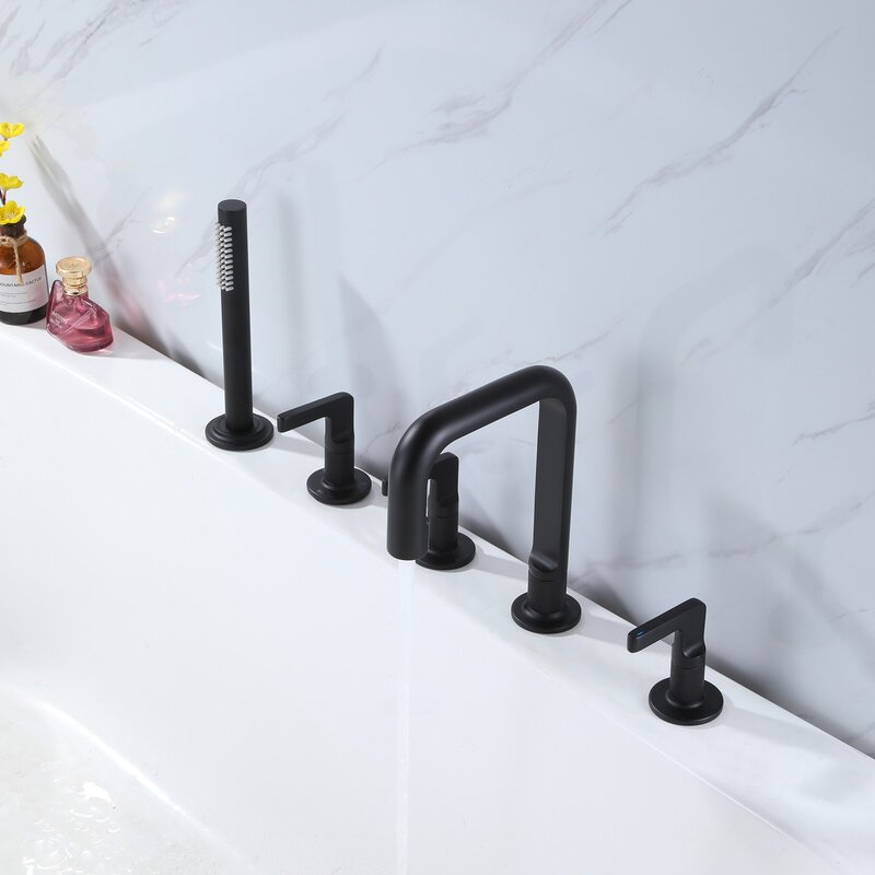 Luxury Double Handle Deck Mounted Roman Tub Faucet With Handshower