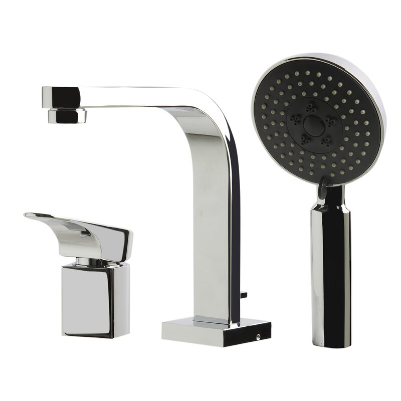 Single Handle Deck Mounted Roman Tub Faucet with Diverter and Handshower