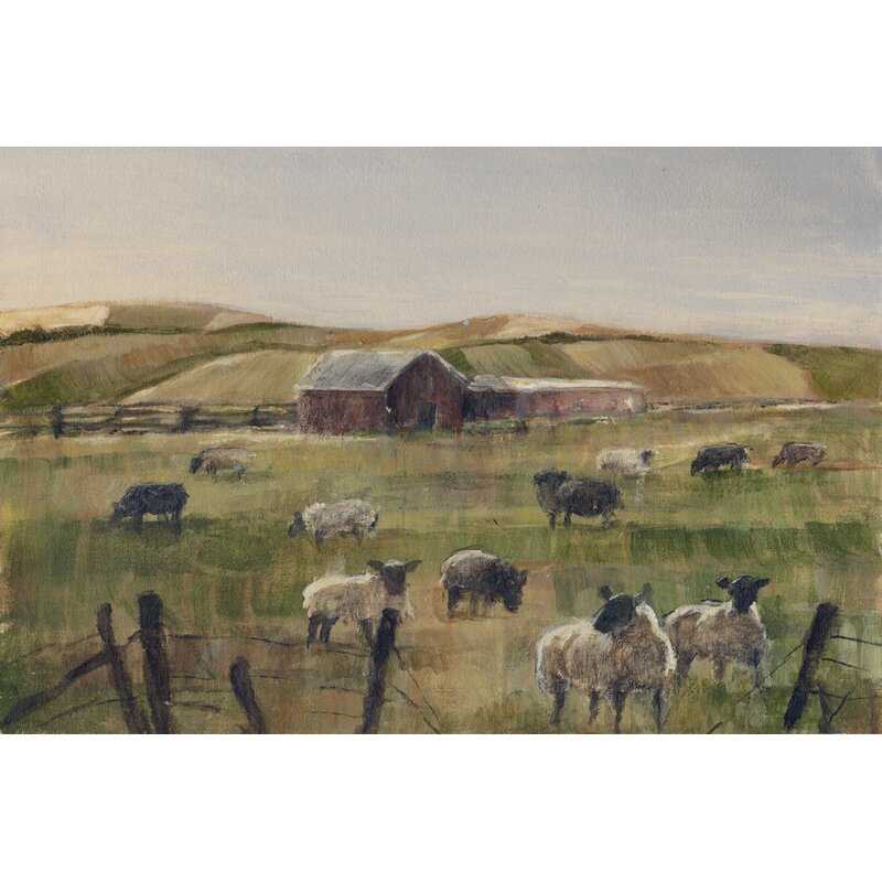 Grazing Sheep II by Ethan Harper - Wrapped Canvas Painting