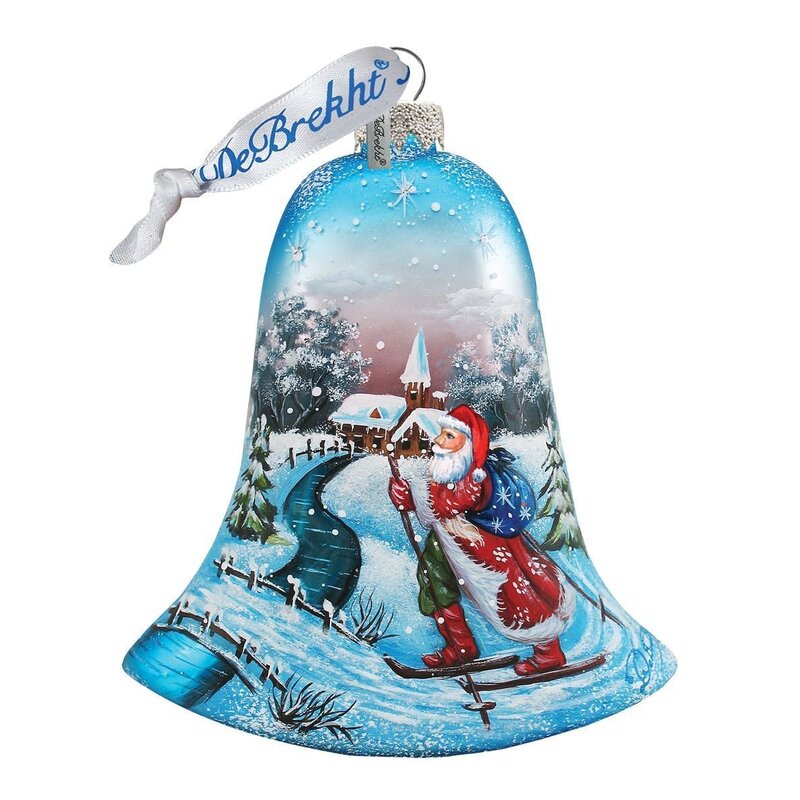 Holiday Splendor Santa on Ski Bell Holiday Shaped Ornament