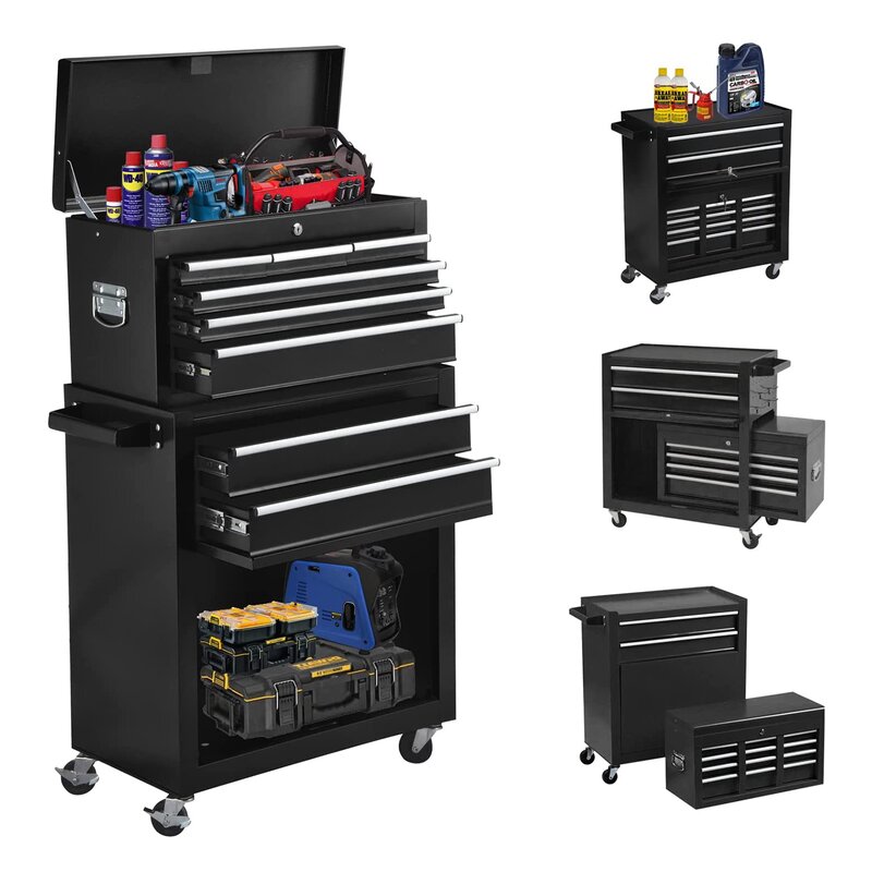 8-Drawer Tool Box with Wheels, Rolling Tool Chest with Drawers, Cabinet Tool Organizer