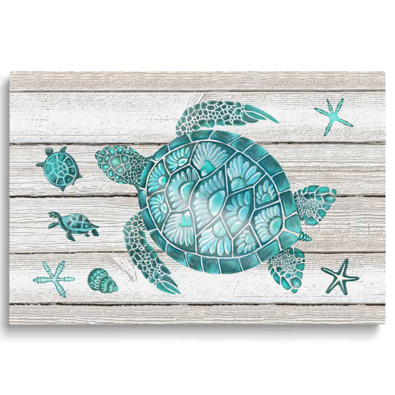 Blue Sea Turtle - Painting On Wrapped Canvas - Wrapped Canvas Print