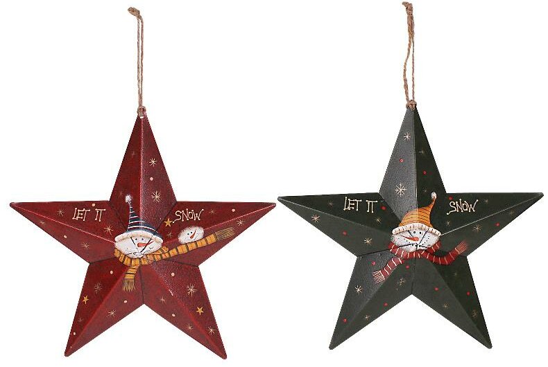 2 Piece Barn Star with Painted Snowman Holiday Shaped Ornament Set