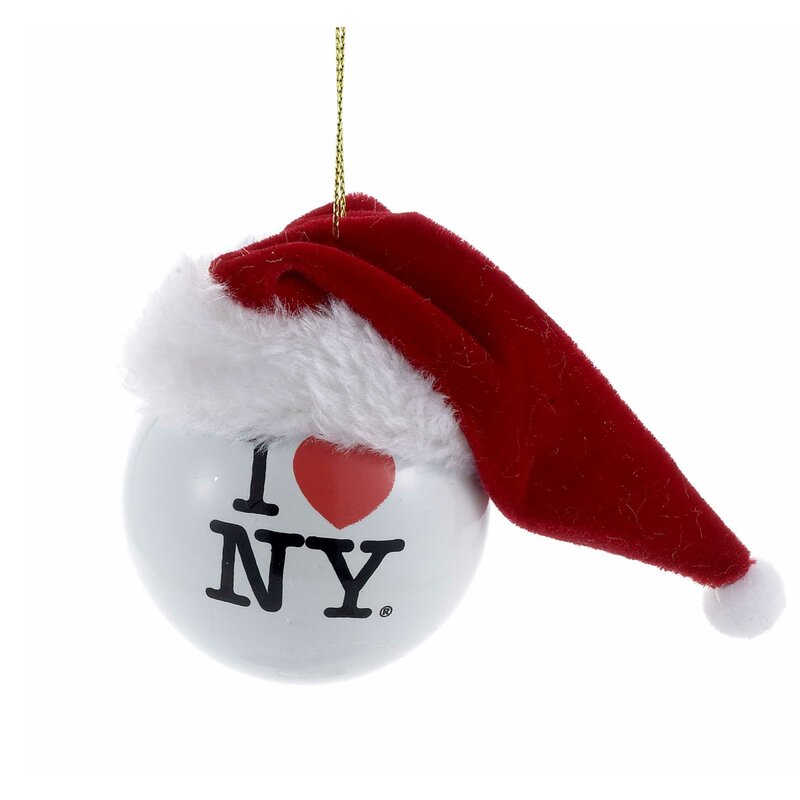 I Love NY Ball with Santa Hat Holiday Shaped Ornament