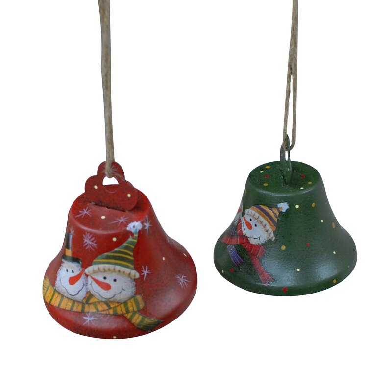 2 Piece Santa and Snowman Medium Jingle Bell Christmas Holiday Shaped Ornament Set