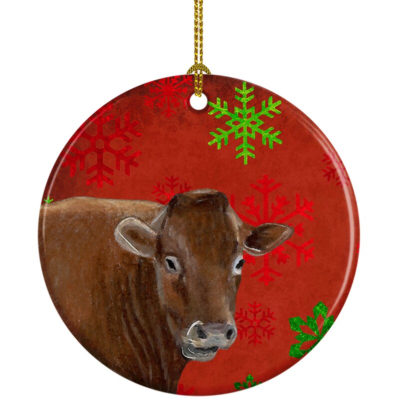 Cow Snowflakes Holiday Christmas Ceramic Hanging Figurine Ornament