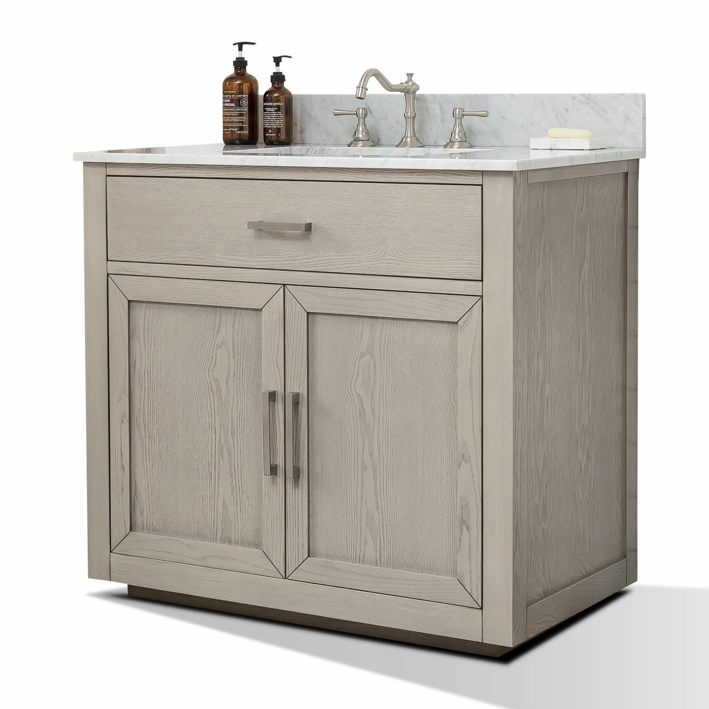 Darby Home Co Gertz 36 Inch 36 Bathroom Sink Vanity Set With White Italian Carrara Marble Top Antique Grey Wayfair Ca