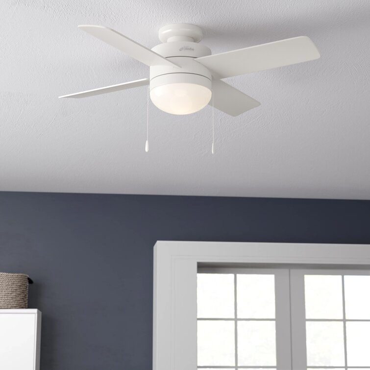44 Inch Indoor Ceiling Fan W/ LED Light Kit Blades Flush Mount Home White NEW 