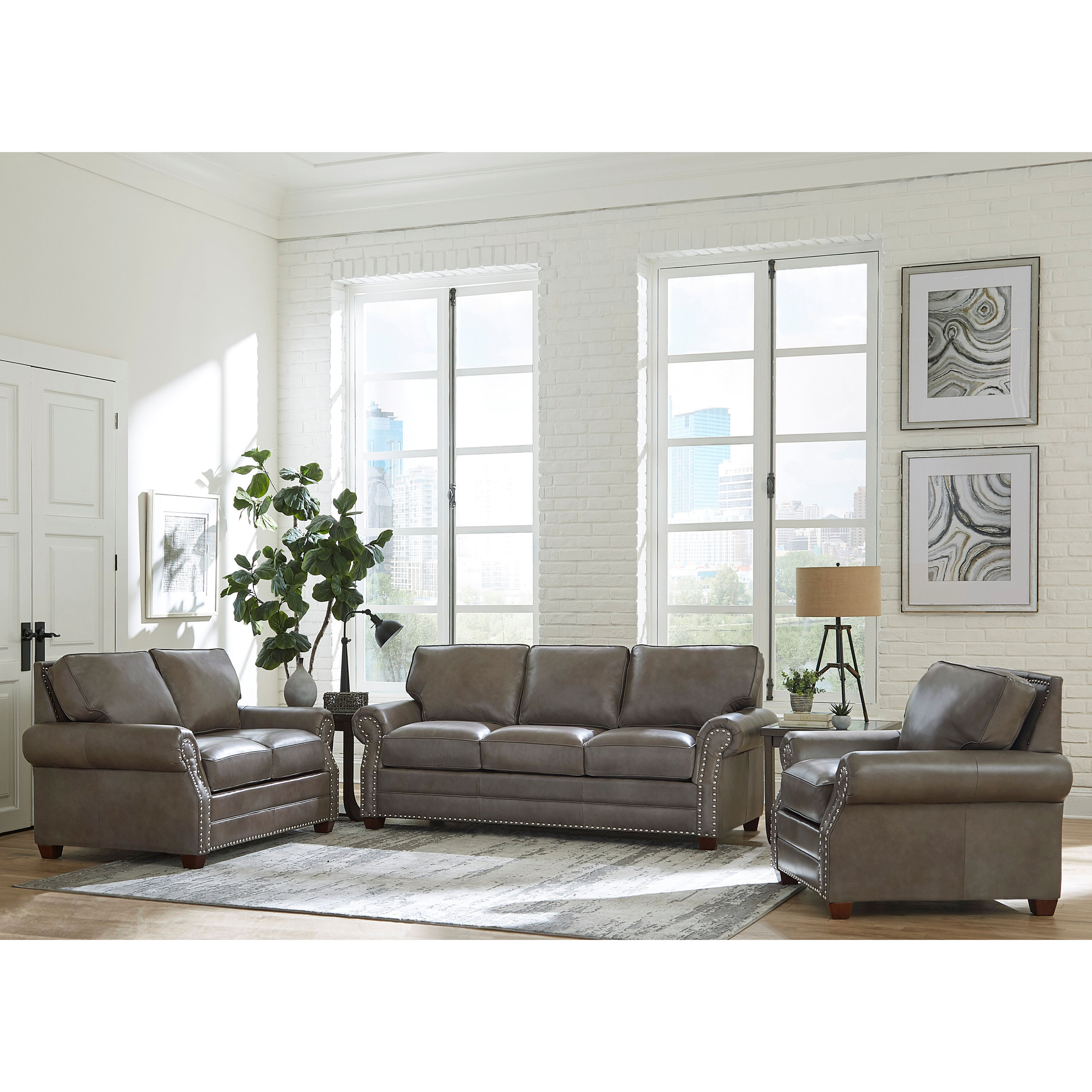 Canora Grey Pedigo 3 Piece Leather Sleeper Living Room Set Wayfair