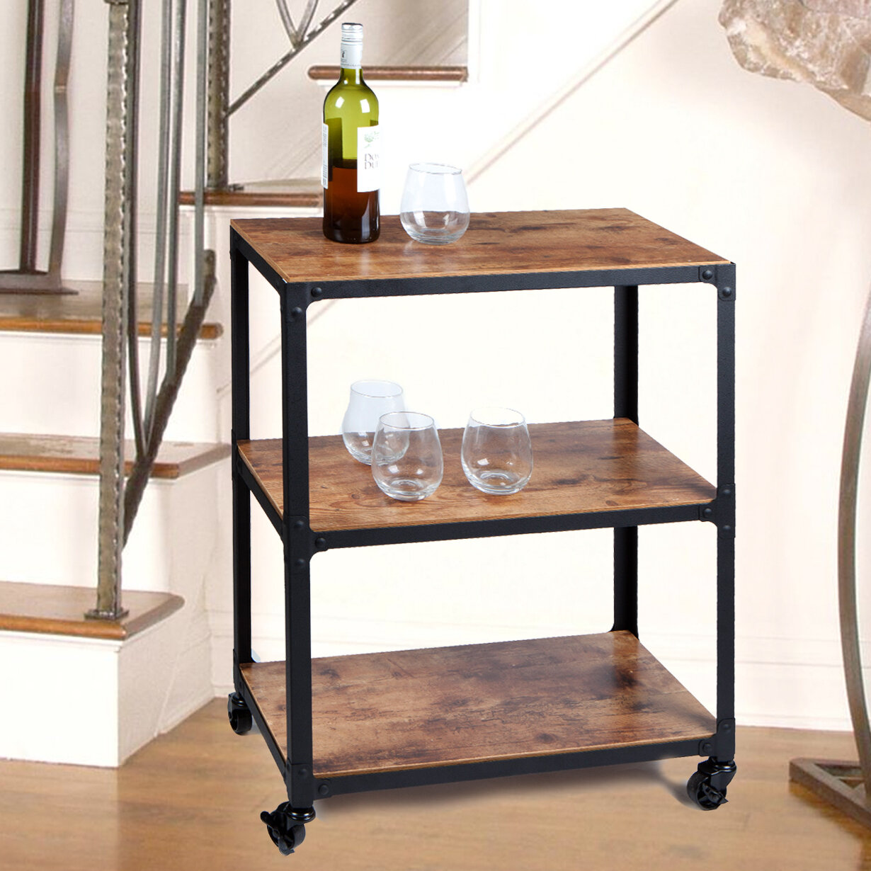 Charm' 3 Tier Wood and Metal Utility Cart