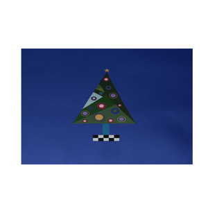 Crazy Christmas Decorative Holiday Print Royal Blue Indoor/Outdoor Area Rug