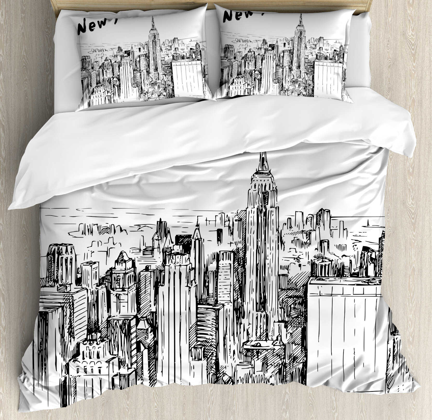 Ambesonne New York Vintage Hand Drawn Urban Scenery With