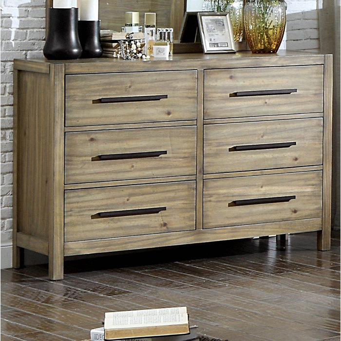 Peres 6 Drawer Double Dresser With Mirror Peres 6 Drawer Double Dresser With Mirror